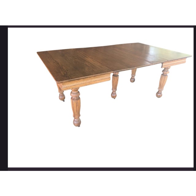 American Late 19th Century Early American Solid Oak Banquet Dining Table With Fluted Legs on Casters For Sale - Image 3 of 18
