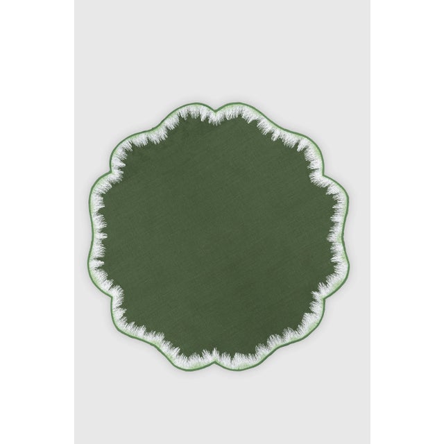 VALVER Green Embroidered Linen Placemat from Los Encajeros For Sale - Image 4 of 4