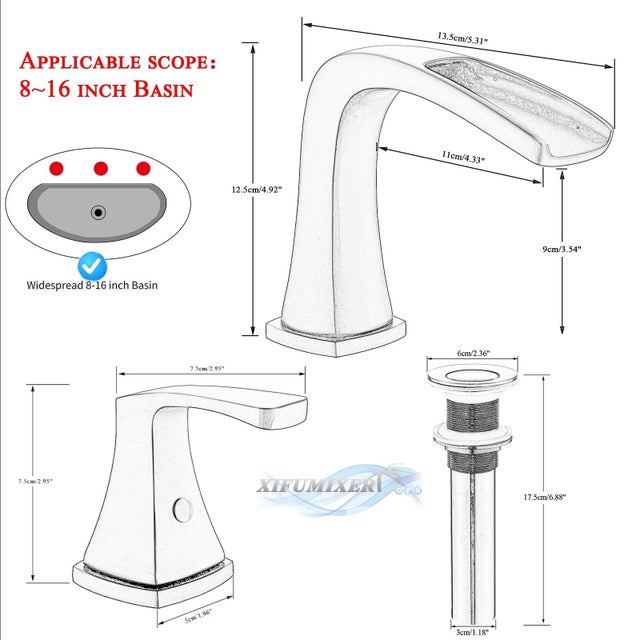 2020s 3 Hole Widespread Bathroom Sink Faucet Black 2-Handle Vanity Basin Mixer W/Drain For Sale - Image 5 of 11