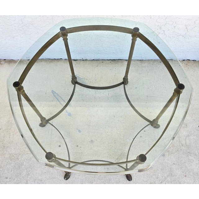 Vintage La Barge Side Table Brass Glass Hoof Footed Octagonal Labarge For Sale In Miami - Image 6 of 12
