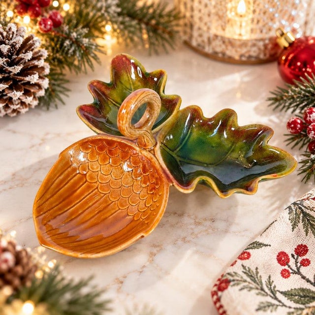 Sculptural Acorn & Oak Leaf Ceramic Divided Serving Dish For Sale - Image 13 of 16