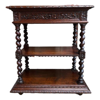 Antique English Server Console Table Jacobean Carved Oak Barley Twist C1900 For Sale