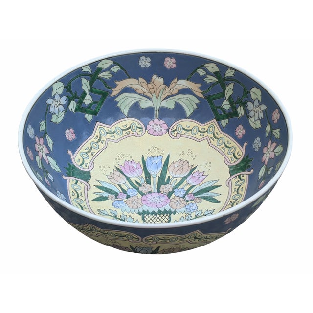 Vintage Chinoiserie Porcelain Large Decorative Bowl For Sale - Image 4 of 11
