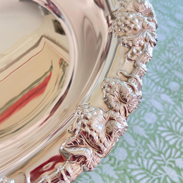 Gorham "Newport" silverplate punch bowl, tray and ladle with embossed design and grapevine rim // huge champagne bucket // wedding decor For Sale - Image 13 of 18