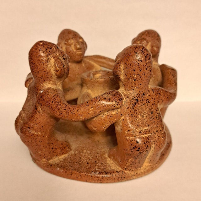 Mid 19th Century Aztec Mayan Folk Art Circle of Friends Candle Holder