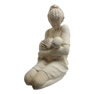 Large Vintage Art Ceramic Sculpture of Woman Feeding Baby, 1980s For Sale
