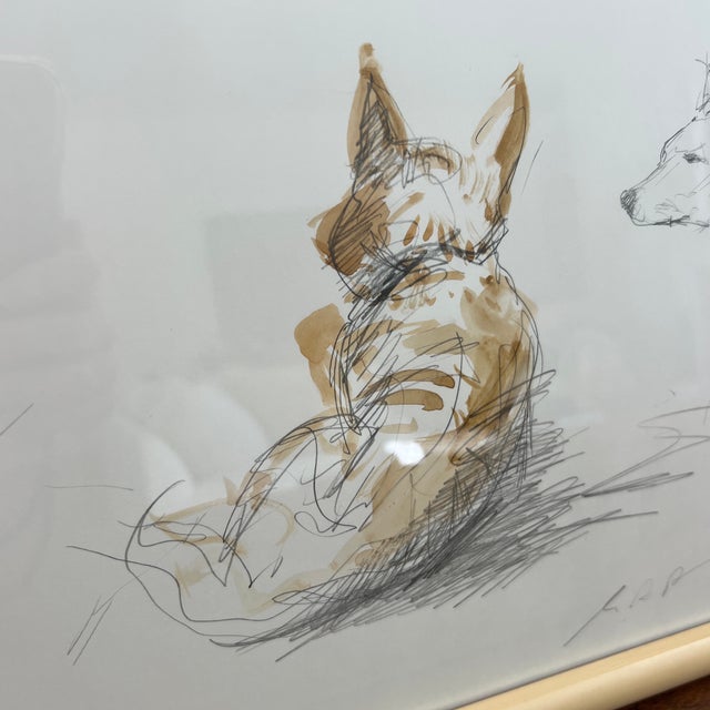 American Charming Mid Century Dog Signed Sketch With Watercolor Accents For Sale - Image 3 of 5
