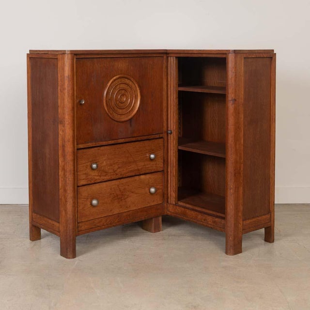 French 1940s French Carved Wood Corner Cabinet by Charles Dudouyt, Attributed For Sale - Image 3 of 15