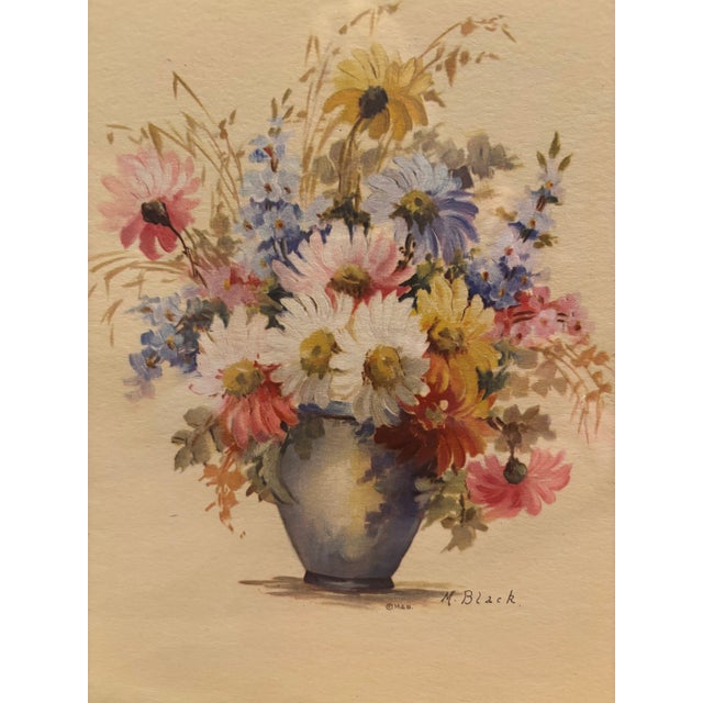 Mary Black Mid-Century Modern Spring Floral Still Life Print in Original Gold Frame – 10.5” Square For Sale - Image 4 of 5