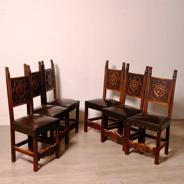 Vintage Carved Wooden Chairs, 1920s, Set of 6 For Sale - Image 11 of 18