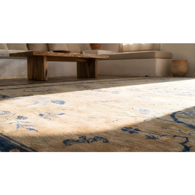 Sand Beautiful Floral Design and Sand Background Color Antique Chinese Art Deco Rug For Sale - Image 8 of 10