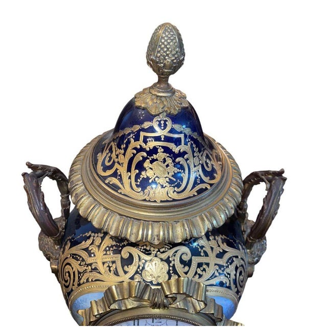 French Large 19th Century French Sevres Porcelain Bronze Clock Balthazar Paris For Sale - Image 3 of 11