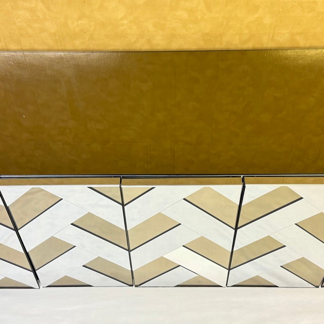 Metal Mirrored Chevron Herringbone Credenza Attributed to Ello , Circa 1970's For Sale - Image 7 of 15