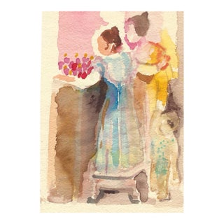 1950s Watercolor of Ladies and Child For Sale