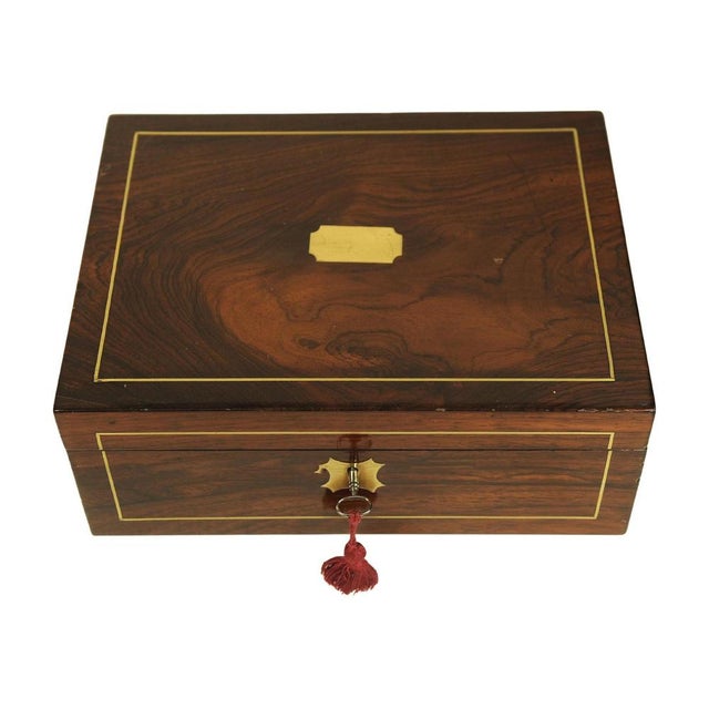 Victorian Rosewood Writing Slope with Brass and Leather Inlay, UK, 1880, Set of 5 For Sale - Image 12 of 13