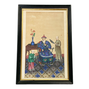 Early 19th Chinese Export Pith Painting 16.75" H Framed