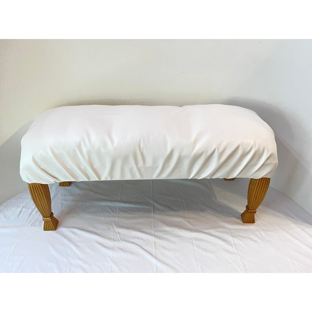 Large White Leather Gold Wood Bench For Sale In Washington DC - Image 6 of 12