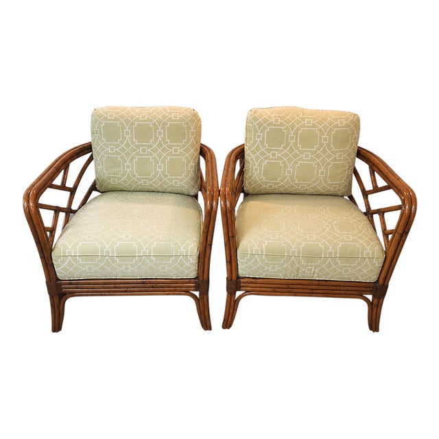 Pair Lexington Furniture Coastal Rattan Lounge Chair – Vintage 1980s For Sale