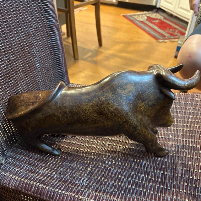 Mid-Century Modern Mid Century Hand Carved Burl Wood Bull For Sale - Image 3 of 3