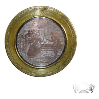 Antique Mixed Metal Trinket Box French Lid Brass Copper Le Message Relief For Sale