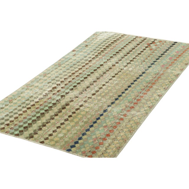 Rug & Kilim Vintage Zeki Müren Rug in Beige-Brown With Geometric Pattern | Rug & Kilim For Sale - Image 4 of 7