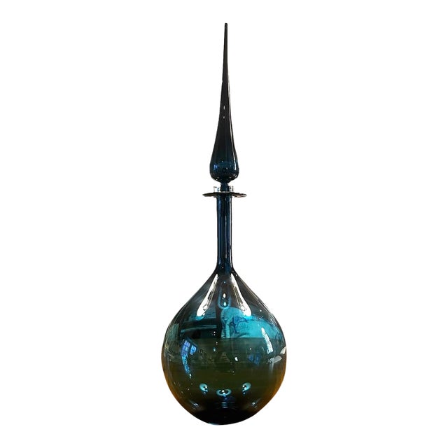 Joe Cariati Large Steel Blue Tear Drop Decanter For Sale