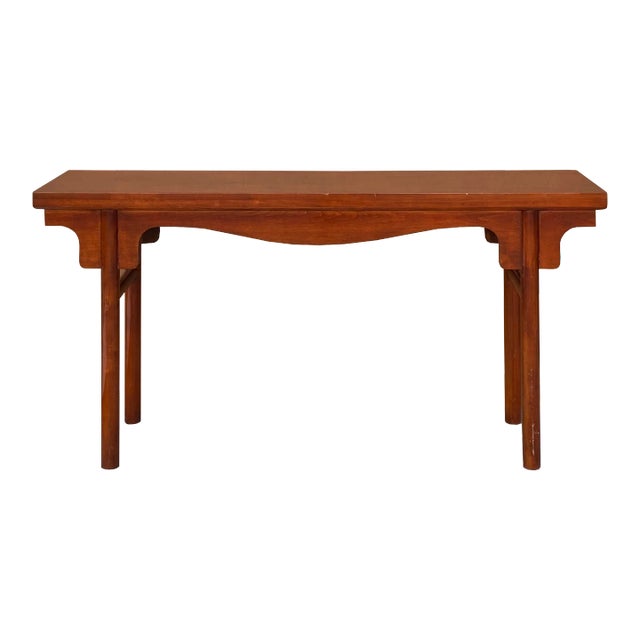 Chinese Brown Wood Plank Plain Ming Style Altar Console Table For Sale