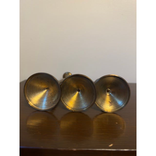 Late 20th Century Mid-Century Modern Brass Trumpet Candlesticks - Set of 3 For Sale - Image 5 of 5