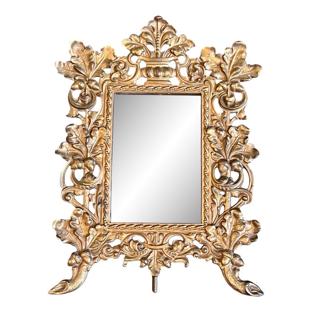 Antique Bradley & Hubbard Table Mirror-Art Nouveau Oak Leaf-Easel Frame-Vanity For Sale