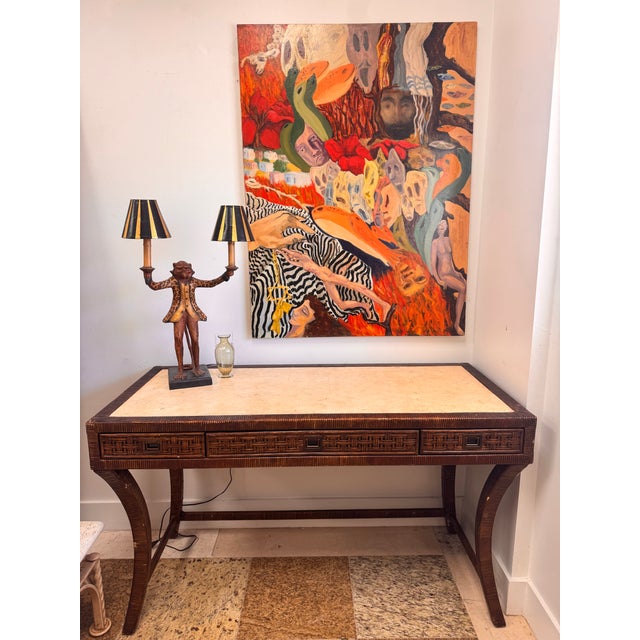 arge Surrealist Figural Painting by Lanzkron, 1992 – Oil on Canvas, 48 x 36 ⸻ Description Large-scale surrealist figural...