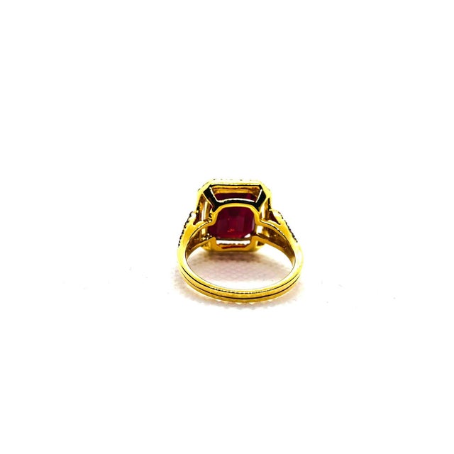 Art Deco Bochic “Orient” Vintage Ruby & Diamond Cocktail Ring 18K Gold & Silver For Sale - Image 3 of 12