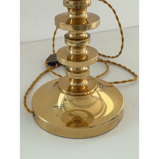 Mid-Century Brass Table Lamp with Ikat Lampshade, 1970s For Sale - Image 11 of 15
