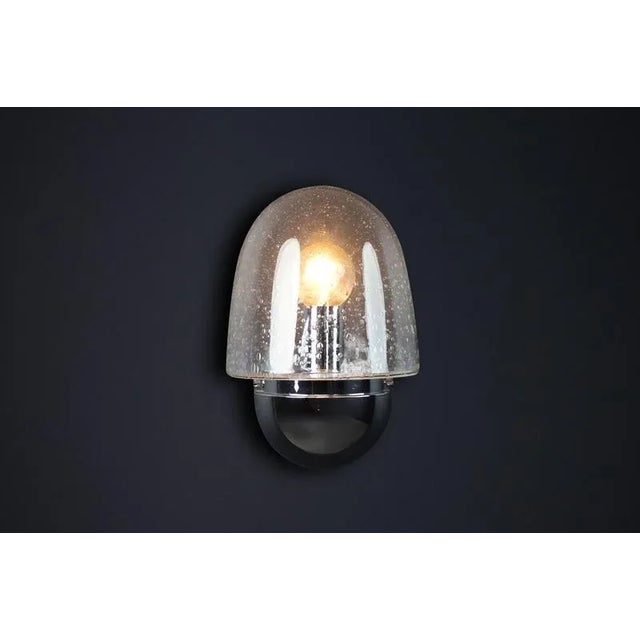 Glass Mid-Century Wall Sconce Chrome & Bubble Glass from Glashütte Limburg, 1960s For Sale - Image 7 of 11