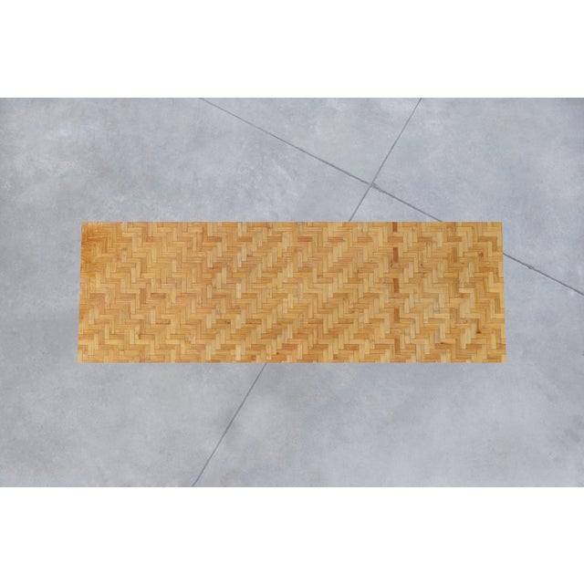 Vintage Postmodern Bamboo Parquet Waterfall Console Table For Sale - Image 11 of 13