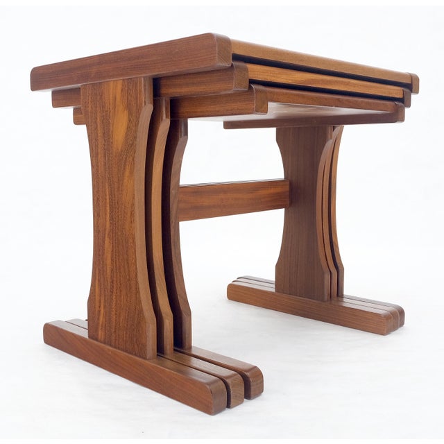 Hammered Copper Top & Teak Set of 3 Nesting Side End Tales Stands Danish MINT