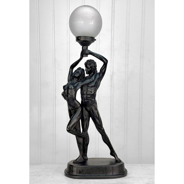 Vintage Art Deco Nude Women & Man Romance Figural Table Lamp For Sale - Image 4 of 10