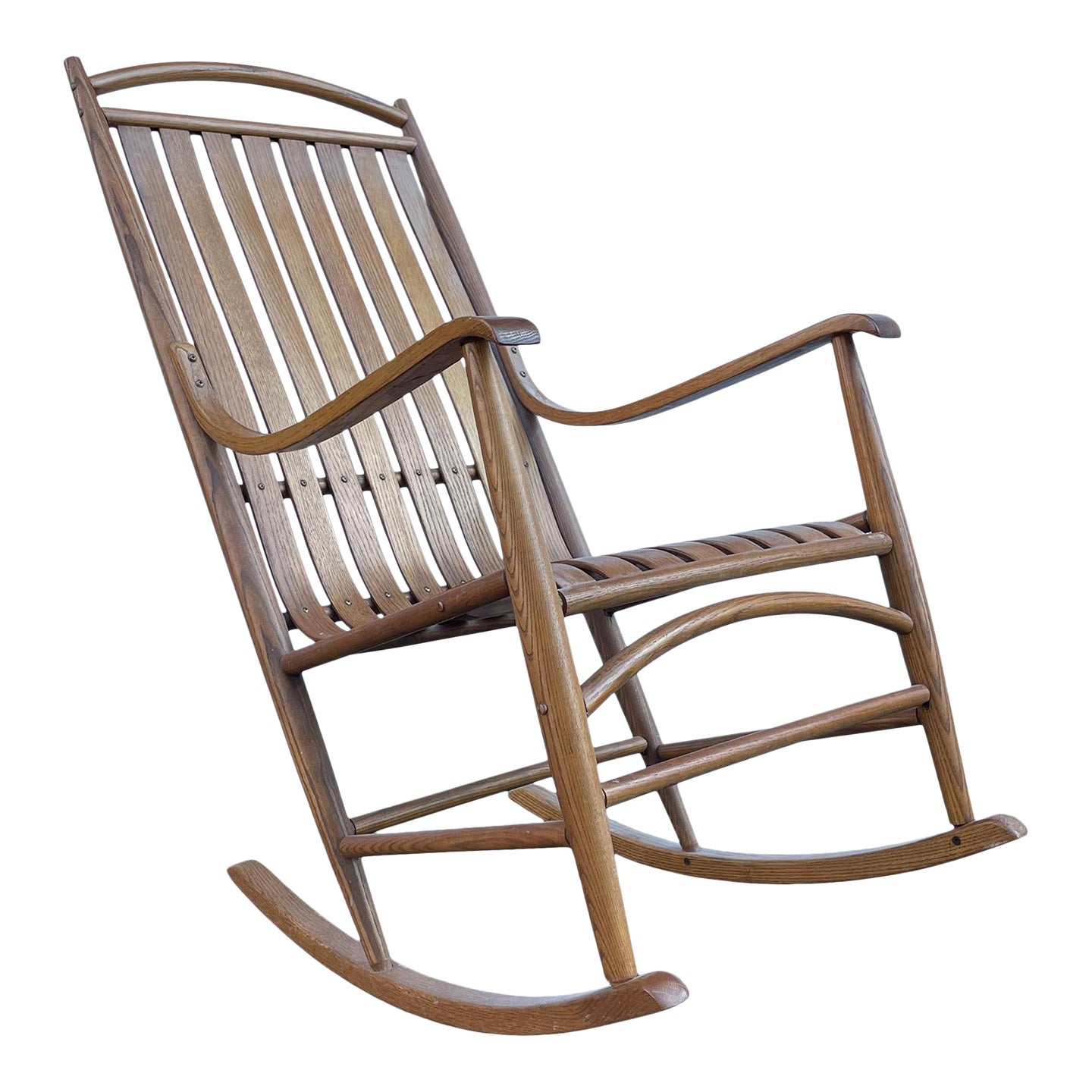 Bentwwod Oak Slat Danish Style Vintage Rocking Chair Chairish