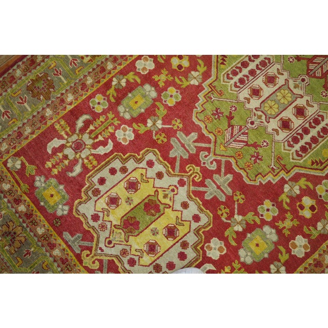 Khotan Bright Red Green Yellow Antique 20th Century Wool Handmade Oriental Rug - 5'3" x 8'4" For Sale In New York - Image 6 of 6