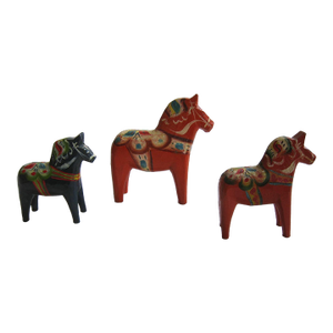 Vintage Set of Three Dala Wood Horses