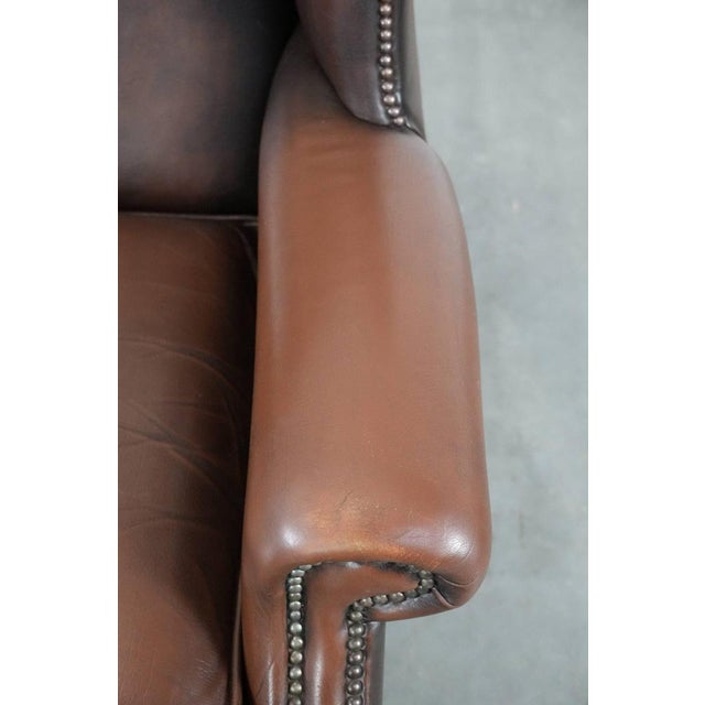 Brown Chesterfield Club Chair in Cowhide Leather For Sale - Image 8 of 15