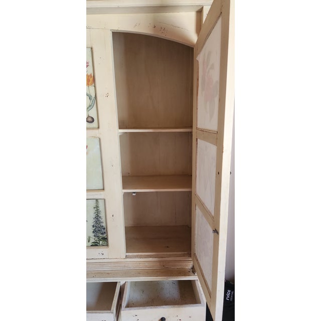 Wood Distressed Antique White French Country Style China Cupboard Hutch With Shelves and Drawers For Sale - Image 7 of 10