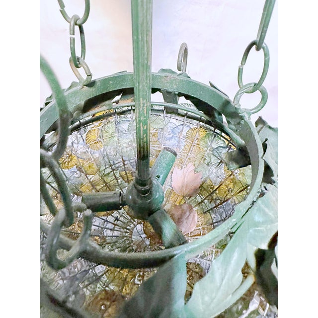Transparent Vintage Italian Tole Chandelier With Murano Glass Flowers For Sale - Image 8 of 9