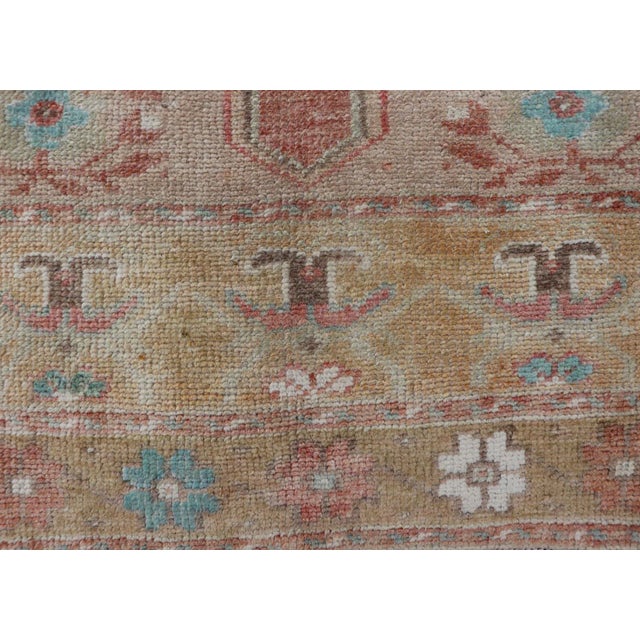 Textile Faded Coral and Taupe Vintage Turkish Oushak Rug With Layered Medallion Design 2'6 X 5'0 For Sale - Image 7 of 11
