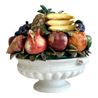 Vintage Regency Monumental Glazed Ceramic Bowl of Fruit For Sale
