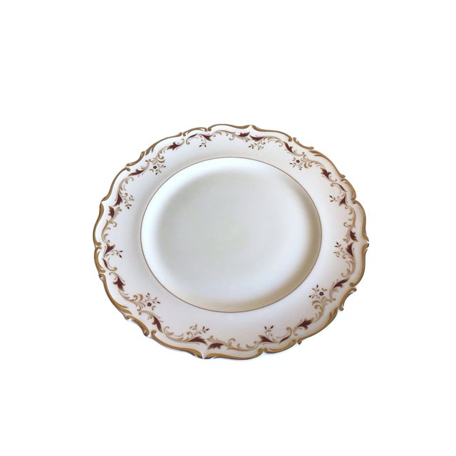 A great vintage lot of 5 Royal Doulton England Bone China Strasbourg gold accent scalloped edge dinner plates. Please see...