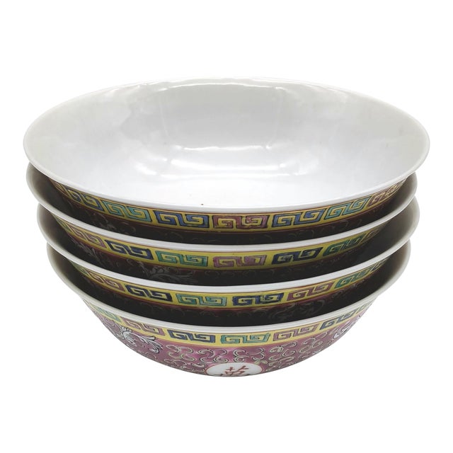 Set of 4 Vintage - Chinese Mun Shou Longevity “萬壽無疆” Porcelain 7 Inch Bowls For Sale
