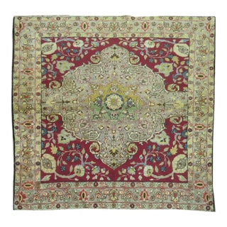 Antique Turkish Sivas Square Size Throw Scatter Rug - 4'1" x 4'4" For Sale