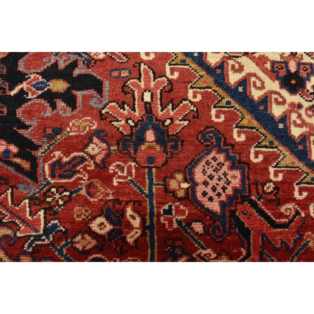 Heriz Rug 9'7'' X 12'5'' Red Wool Vintage Tribal Hand-Knotted Oriental Carpet For Sale - Image 11 of 15