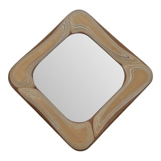 Large Vintage Robert Hargrave Sculpted Laminated Wood Wall Mirror For Sale