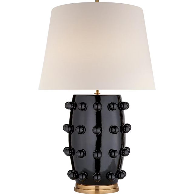 Transitional Kelly Wearstler by Visual Comfort Signature Linden Medium Cordless Table Lamp in Black with Linen Shade For Sale - Image 3 of 3